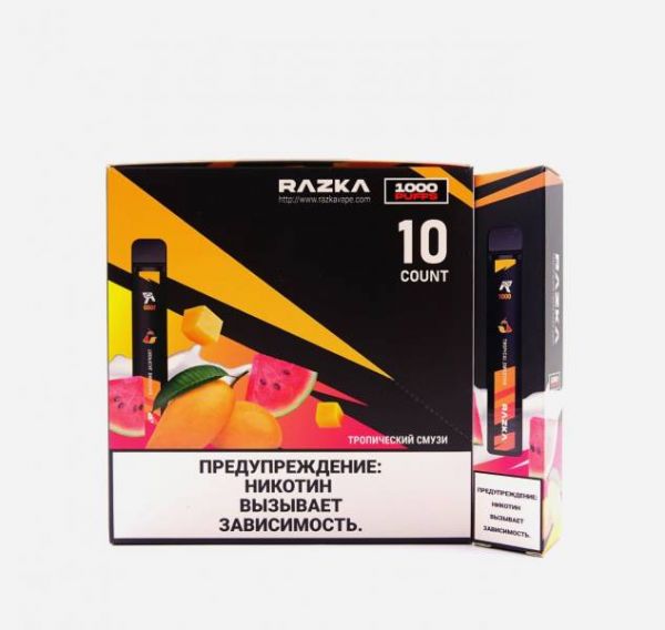 ТРОПИЧЕСКИЙ СМУЗИ RAZKA 2% nic 1000 затяжек Одноразовая электронная сигарета